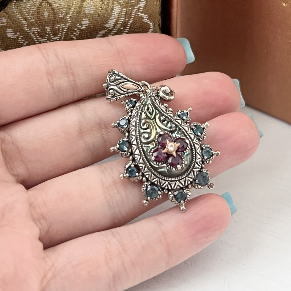 Barbara Bixby Sterling Silver Garnet and Topaz Gemstone Paisley Enhancer - Picture 2 of 5